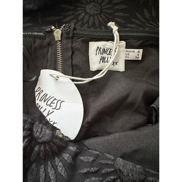 Princess Polly Naomi Cut Out Strapless Textured Floral Black Mini Dress Size 4 - Picture 10 of 11